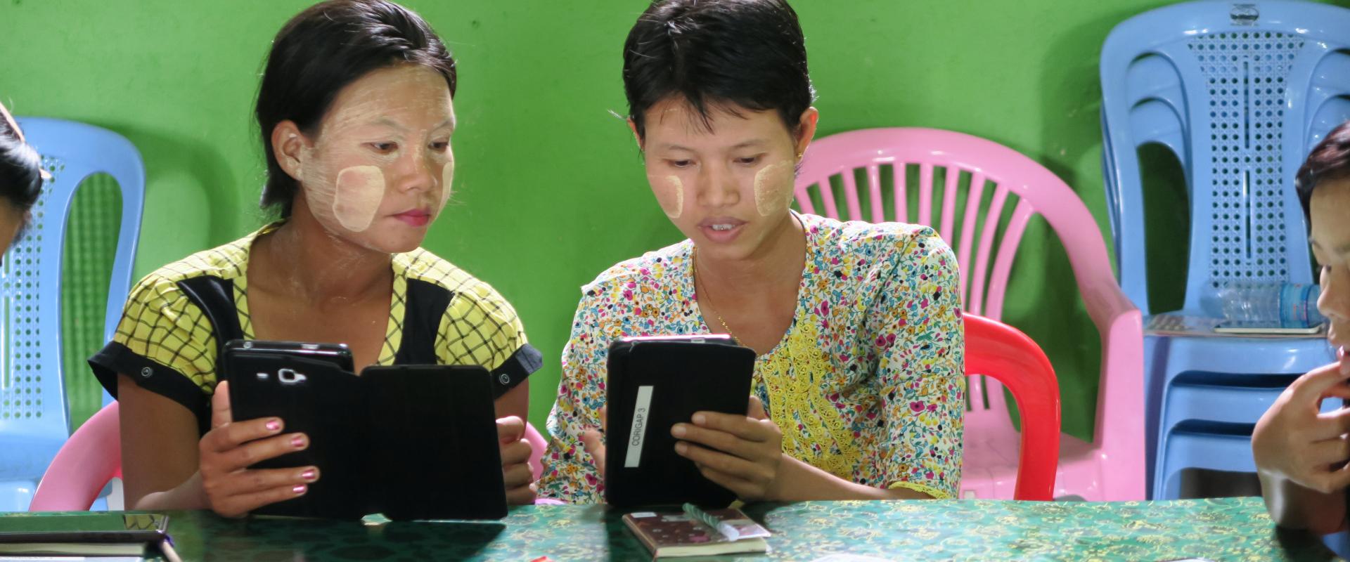 Myanmar Department of Agriculture workers are trained to use a CommCare application for the project's endline survey